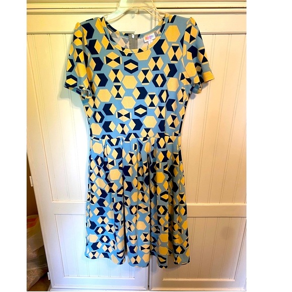 Lularoe Amelia NEW Zip Up Dress Large Yellow, Blue, & Navy - Picture 5 of 10